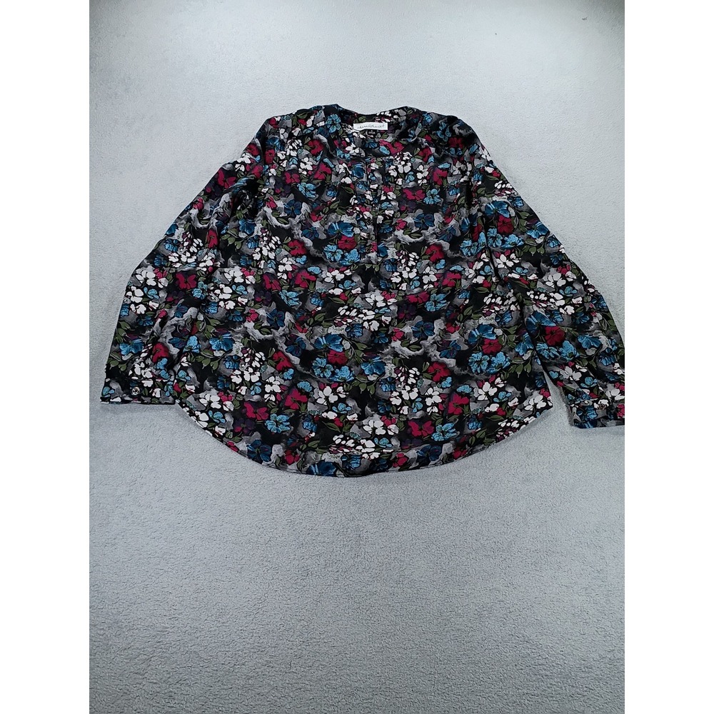 Keren Hart Women Floral Print Blouse Multi-Color Small Long Sleeve Split Neck